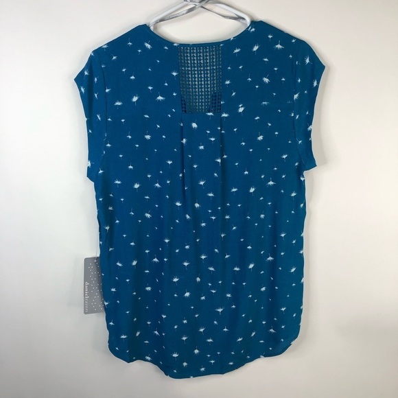 Daniel Rainn turquoise teal cap sleeve v neck crochet detail pullover blouse MP - Picture 7 of 11